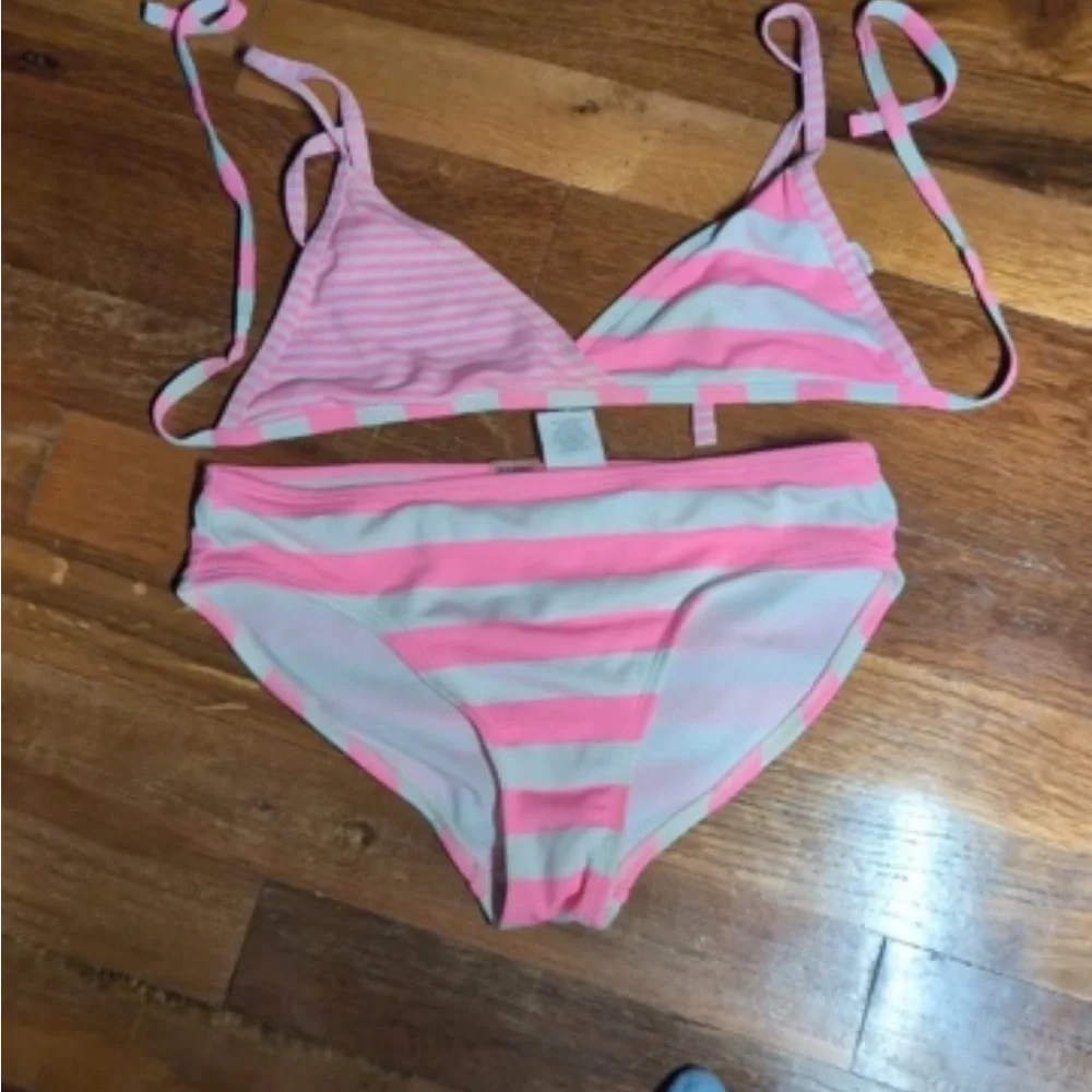 Old Navy Pink & White Striped Bikini Top